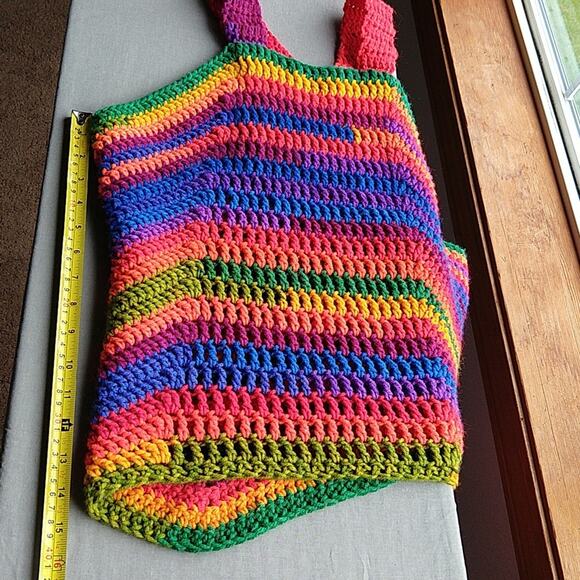 Crochet Rainbow Variegate Tank Top Racerback fits size M - XL handmade unique - Picture 9 of 14